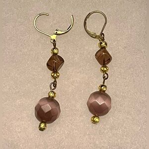 Vintage Pink Beaded Dangle Earrings Gold Leverback Minimalist Boho Drop Jewelry